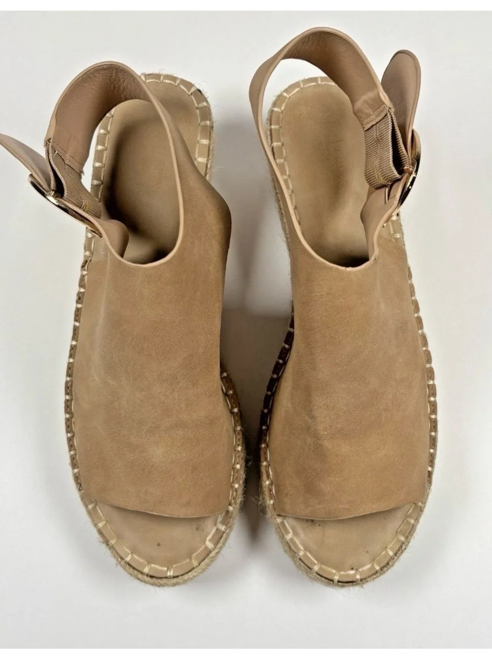 Catherine Malandrino Espadrille Wedge Sandals 9.5 Tan Suede Open Toe Slingback